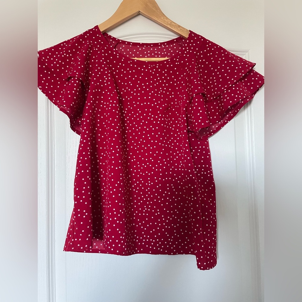 Red Flutter Sleeve Boxy Blouse